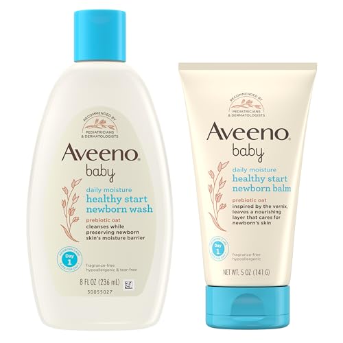 Aveeno Baby Skin Care Bundle - Hypoallergenic Wash & Balm with Prebiotic Oat - 8oz + 5oz