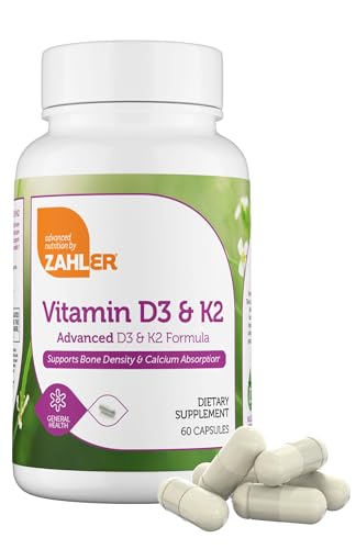 Zahler Vitamin D3 K2 Supplement - Supports Bone Density & Calcium Absorption - 60 Capsules