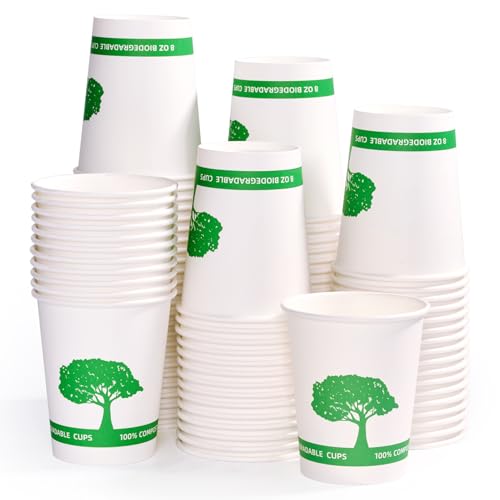 Vplus Compostable Paper Cups - Biodegradable, Sturdy Design for Hot & Cold Beverages - 400 Pack