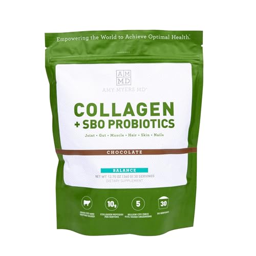 Amy Myers MD Collagen Plus SBO Probiotics - Supports Skin & Gut Health, Non-GMO - 360g Chocolate