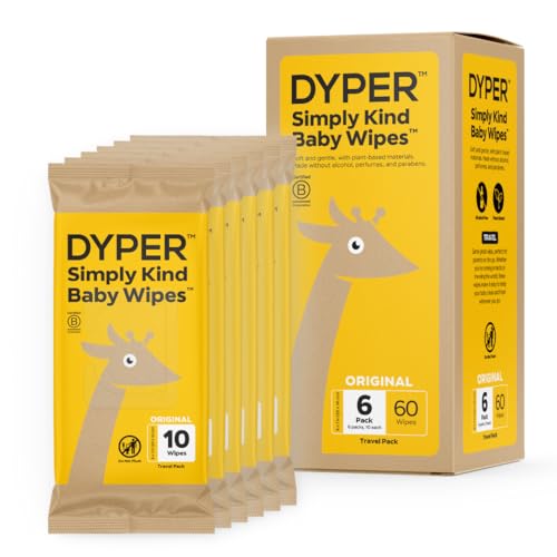 DYPER Size 4 Bamboo Diapers & 60 Wipes - Soft, Absorbent, Hypoallergenic - 24 Diapers, 60 Wipes