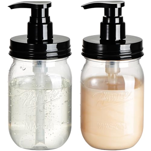 Amolliar Mason Jar Soap Dispenser - Durable, Refillable, BPA-Free, 2 Pack, 16oz for Home Use