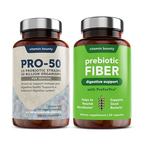 Vitamin Bounty Pro-50 Probiotics & Prebiotic Fiber - 50 Billion CFUs, Digestive Support - 90 Caps