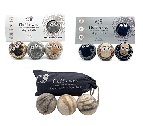 Fluff Ewes Wool Dryer Balls - Natural Fabric Softener, Hypoallergenic & Reusable - 9 Pack