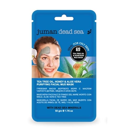 Juman Dead Sea Face Mask - Acne Relief with Tea Tree Oil & Aloe Vera, 50g Natural Ingredients