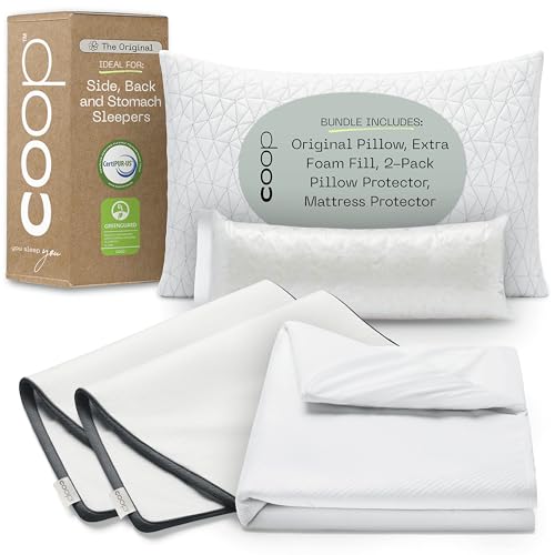 Coop Original Pillow Bundle - Adjustable Comfort, Waterproof Protectors, Queen Size