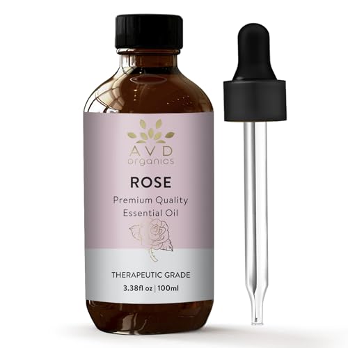 AVD Organics Rose Essential Oil - Therapeutic Grade, 100% Pure for Diffusers, Massage - 3.38 fl. Oz