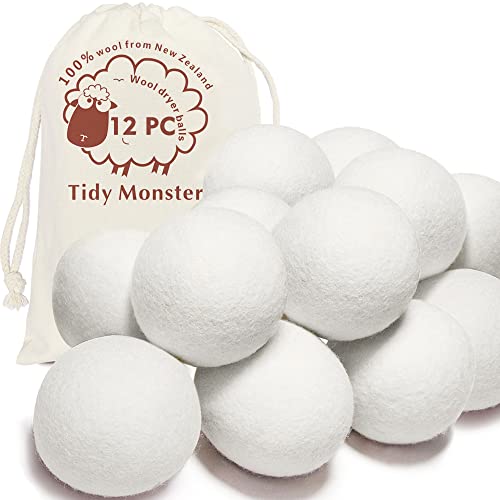 Wool Dryer Ball - All-Natural Fabric Softener, Reduces Wrinkles & Drying Time - 12 XL Size