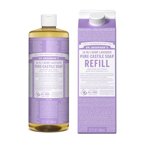 Dr. Bronner's Body Soap - Organic & Fair Trade Ingredients, 82% Less Plastic - Lavender, 32oz