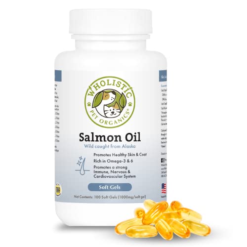 Wholistic Pet Organics Salmon Oil for Dogs - Supports Skin, Coat & Joint Health - 100 Soft Gels