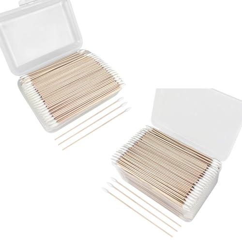 Natural Cotton Swabs - Durable Wood Sticks for Makeup & Cleaning, 900 Count with Case