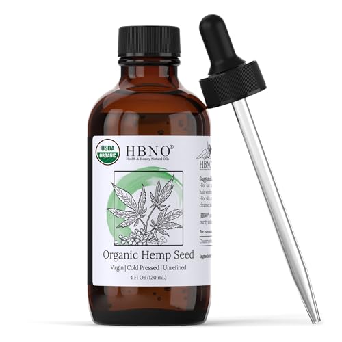 HBNO Organic Hemp Seed Oil - Nourishing Moisturizer for Skin & Hair, Cold Pressed - 4 oz