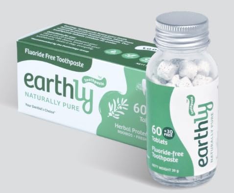 Earthly Toothpaste Tablets - Herbal Protection, Vegan, Fluoride-Free - Fresh Mint, 90 Count