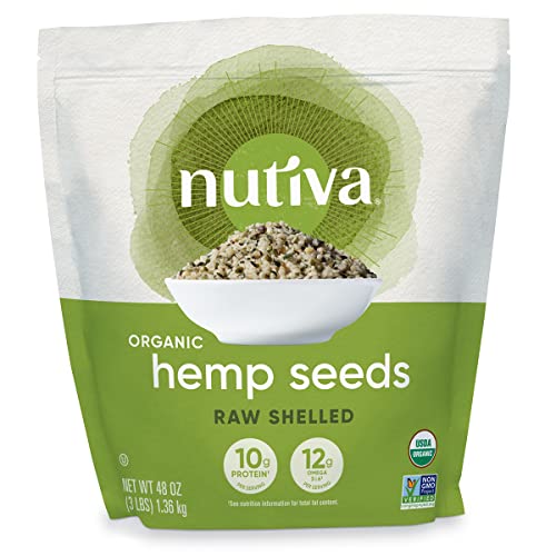 Nutiva Organic Raw Shelled Hemp Seed - 10g Protein, 12g Omegas, Non-GMO, 3lb Resealable Pack