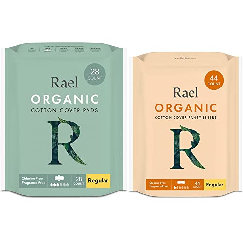 Rael Feminine Pads & Liners Bundle - Organic Cotton, Ultra Thin, Unscented - 28 Pads & 44 Liners