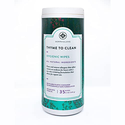 THYME TO CLEAN by DERMAGLOVE - All-Natural Antibacterial Wipes for Hard Surfaces, 35 ct