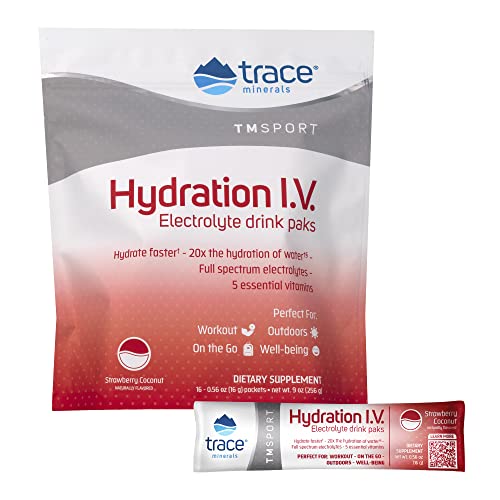 Trace Minerals Hydration Powder Packets - Rapid Rehydration & Energy, Strawberry Coconut - 16 Packs