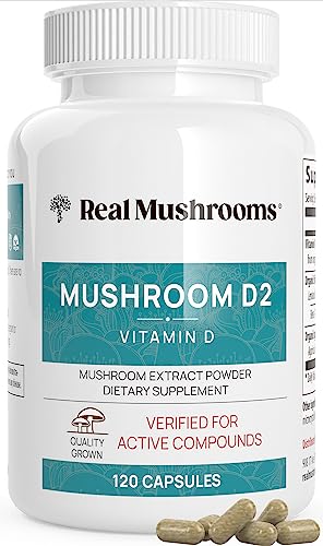 Real Mushrooms Vitamin D2 - Supports Bone & Muscle Health, 1000 IU from Organic Mushrooms - 120 ct