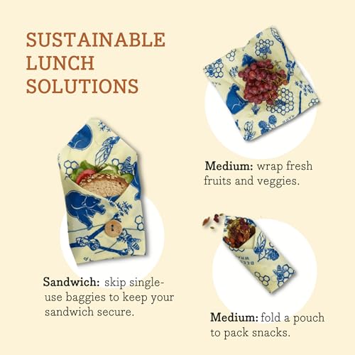 Bee's Wrap Back to School Bundle - Vegan Food Storage, Reusable Wraps & Bags, Assorted Sizes