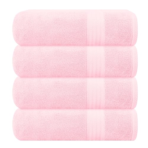 GLAMBURG Premium Cotton Bath Towel Set - Ultra Soft, Highly Absorbent, Natural - 4 Towels 27x54