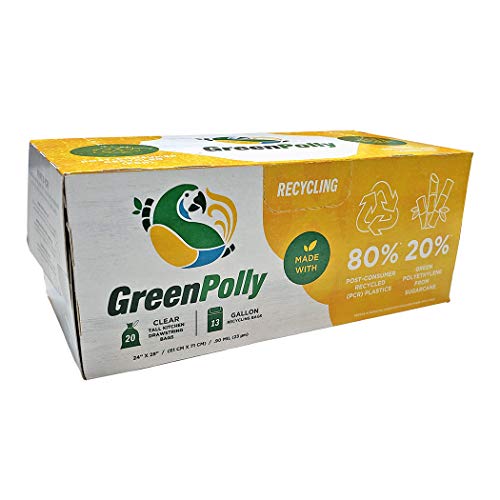 GreenPolly Clear Recycling Bags - Heavy Duty, BPA-Free, 240 Count, 13 Gallon Size