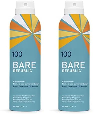 Bare Republic Sunscreen Spray SPF 100 - Transparent, Water Resistant, Vitamin E, 6 Fl Oz (Pack of 2)