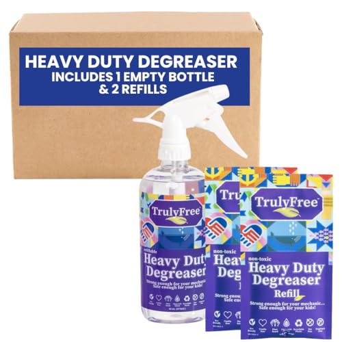 Truly Free Heavy Duty Degreaser - Non-Toxic Grease Remover, Fragrance-Free - 16oz + 2 Refills