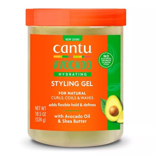 Cantu Avocado Hair Gel - Moisturizing Hold with Flake-Free Finish, Ideal for Curls - 18.5oz