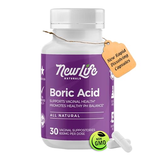 NewLife Naturals Boric Acid Suppositories - pH Balance & Comfort, Medical-Grade - 30 Capsules