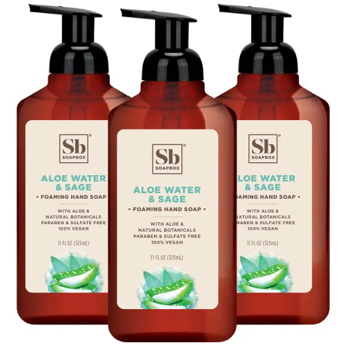 Soapbox Foaming Hand Soap - Moisturizing Aloe & Sage, Vegan Ingredients - 3 Pack, 11oz Each