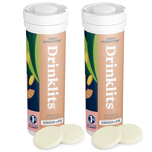 Drinklits Electrolyte Supplement - Organic Ginger & Lime, Sugar-Free, Nutrient-Packed - 20 Tablets