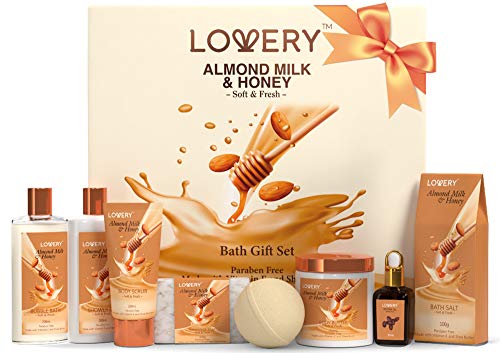 Lovery Bath & Body Gift Set - Nourishing Almond Milk & Honey Spa Essentials - 9 Items