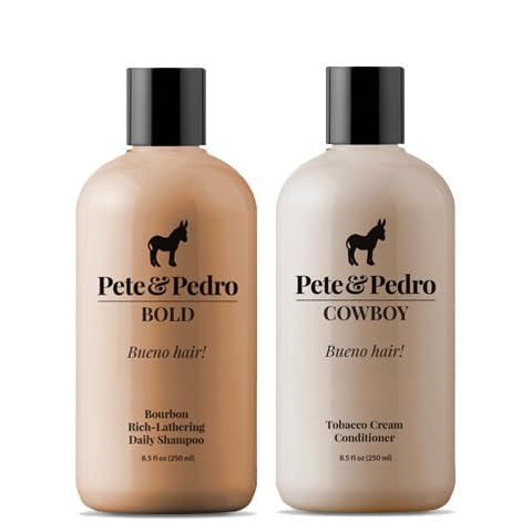 Pete & Pedro Hair Care Set - Fuller, Thicker Hair, Manly Bourbon & Tobacco Scents - 8.5oz Each