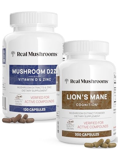 Real Mushrooms Vitamin D2 & Zinc Bundle - Immunity & Cognitive Support, Vegan, 120ct + 300ct