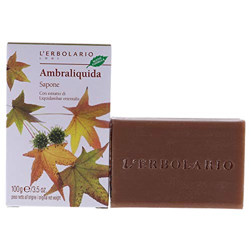 L'Erbolario Ambraliquida Bar Soap - Nourishing Cleansing with Amber Scent, 3.5 Oz