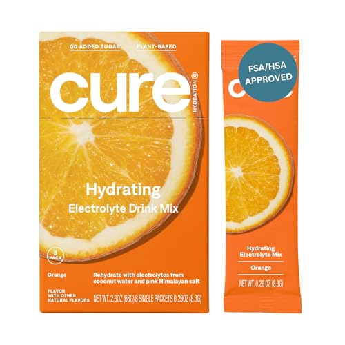 Cure Hydrating Electrolyte Mix - Rapid Dehydration Relief, Non-GMO, Vegan - 8 Packets, Orange