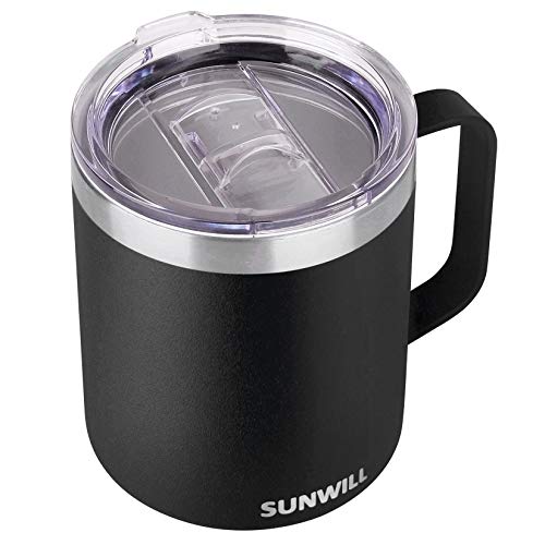 SUNWILL Insulated Coffee Mug - Keeps Drinks Hot/Cold, Premium Stainless Steel, 14oz - Black