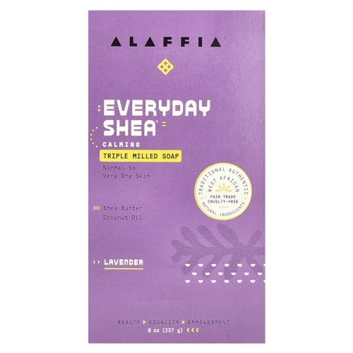 ALAFFIA Lavender Shea Bar Soap - Organic & Cruelty-Free, Moisturizing Cleanser - 8 oz