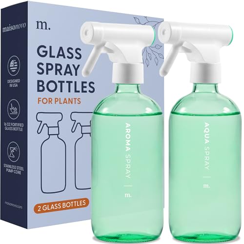 MAISONOVO Plant Spray Bottle Set - Efficient Misting, Reusable Glass, 16 Labels - 16.9 fl oz x 2