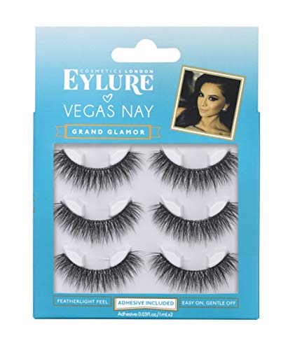 Eylure Vegas Nay Grand Glamour Lashes - Reusable, Lightweight, Contact Lens Friendly - 3 Pairs