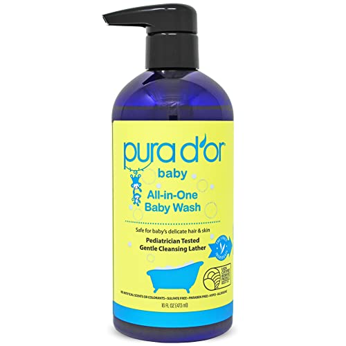 PURA D'OR Kids Shampoo & Body Wash - Tear-Free, Gentle Aloe Vera Formula for Newborns - 16oz