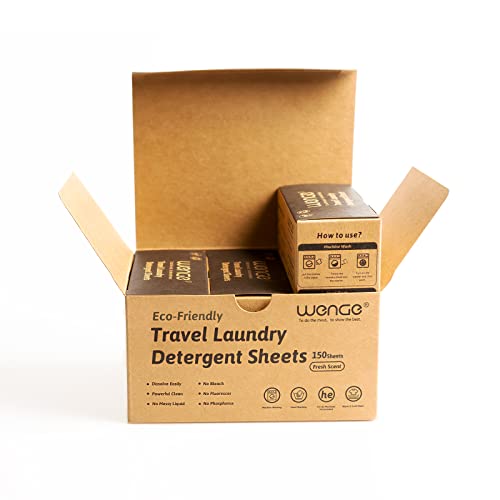 Wenge Travel Detergent Sheets - Gentle on Skin, Plastic-Free, 150 Lightweight Sheets