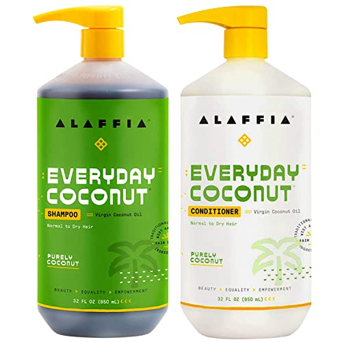 Alaffia Coconut Shampoo & Conditioner Set - Hydrating, Fair Trade Ingredients - 32 Fl Oz