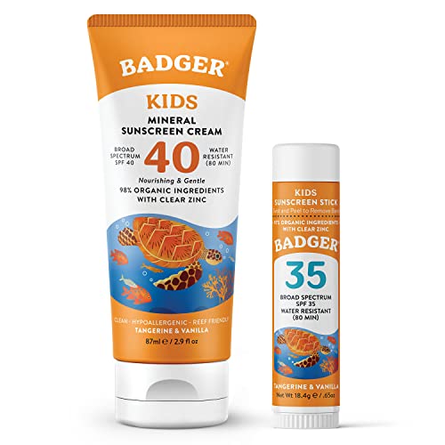 Badger Kids Mineral Sunscreen - Broad Spectrum Protection, Reef Safe, Tangerine Vanilla - SPF 40/35