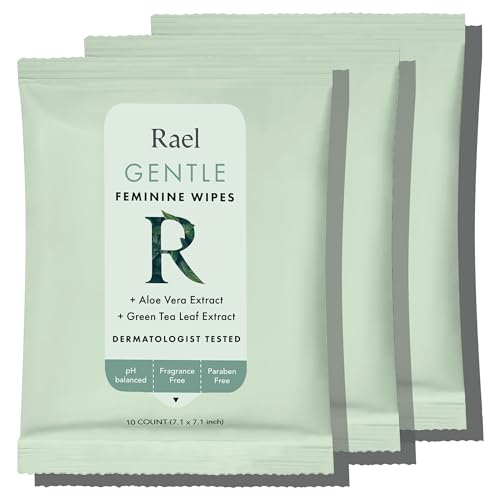 Rael Adult Hygienic Wipes - pH Balanced, Flushable, Paraben Free, Travel Size - 10 Count, Pack of 3