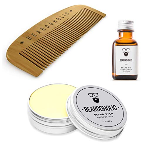 Beardoholic Beard Oil & Balm Set - Boosts Growth, Reduces Itch & Tangles, Unscented - 1oz & 2oz