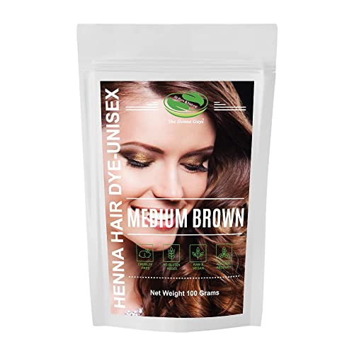 The Henna Guys Medium Brown Hair Dye - Natural Color & Conditioning, Plant-Based - 100g