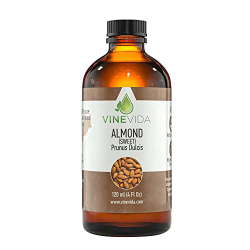 VINEVIDA Sweet Almond Carrier Oil - Pure Raw Oil for DIY, Skin & Hair Care - 4 oz