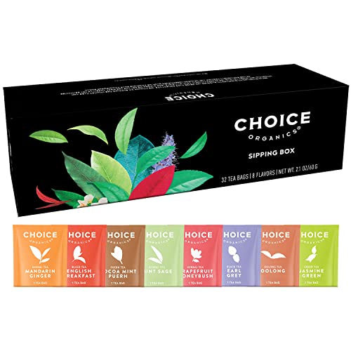 Choice Organics Tea Sampler - 8 Flavor Variety with Organic Ingredients, 32 Tea Bags