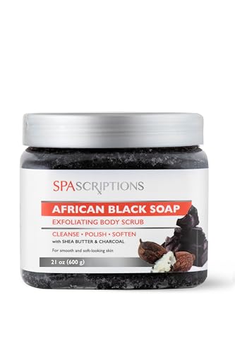 Spascriptions Body Scrub - Exfoliating with Shea Butter & Charcoal, Revitalizes Skin - 21 oz